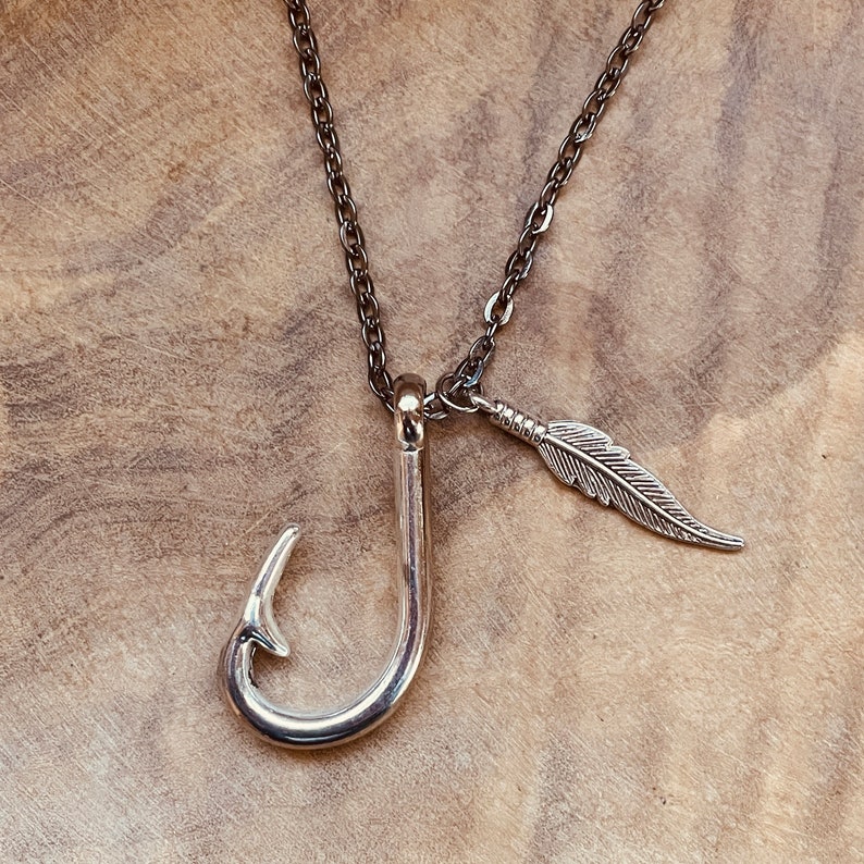 Fish Hook Necklace Fishing Hook Charm Fisherman Surfer Etsy