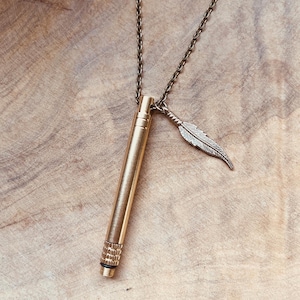 Collier bâton, pendentif en argent, fonctionnel, porte-clés outil, cure-dents, breloque personnalisé, collier utile, bijoux créatifs, tube en argent, cadeau unique