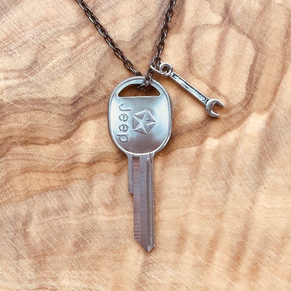 Vintage Jeep Key Necklace, Jeep Accessories, Jeep Charm, Jeep Wrangler, Jeep Grand Cherokee, Cj, Tj, JKU, JK, 1985-1990 Jeep Key, Jeepher