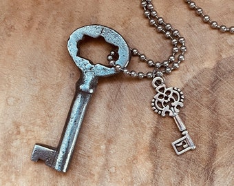 Vintage Skeleton Key Necklace, Key Necklace, Key to my Heart, Keepsake, Steampunk Key, Hollow, Key Jewelry, Gifts For Her, Upcycled, Real