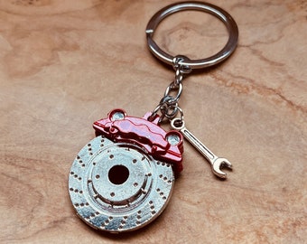 Brake Disc Keychain, Break Caliper and Rotor Keychain, Car Keychain, Auto Accessories, Mechanic, Wrench Keychain, Brake Disc Rotor, Gear