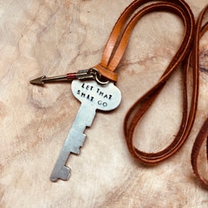 Skeleton Key Necklace, Authentic Key, Antique Key Necklace, Mens Key Necklace, Rustic Key, Hand stamped, Vintage Key, Upcycled, Positivity