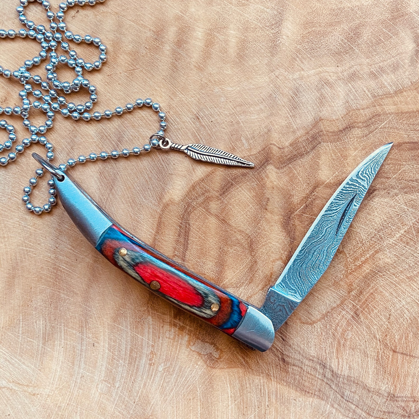 Hand Knife Necklace Damascus Steel Knife Knife Etsy
