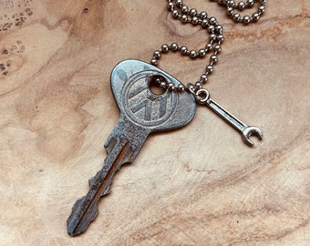Vintage Auto Key Necklace, Antique Car Key, Karmann Ghia, Beetle, gti, Rabbit, Golf, Van, Scirocco, Bug, Bus, Air Cooled, Keychain, Rare