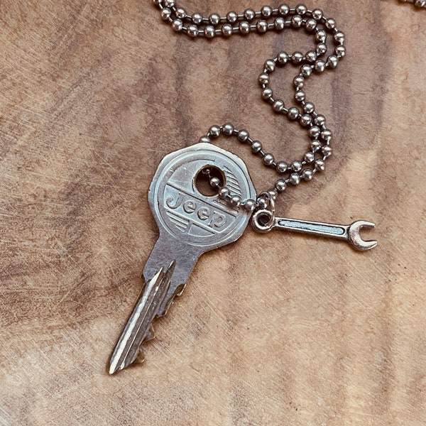 Vintage Jeep Key Necklace, Jeep Accessories, Jeep Charm, Jeep Wrangler, Jeep Grand Cherokee, Cj, Tj, JKU, JK, 1985-1990 Jeep Key, Jeepher