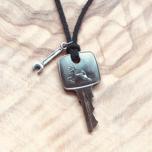 John Deere Key, Tractor Key, John Deere Necklace, Country Girl, Vintage Key, Tractor, Farmer, Farm, John Deere Charm, Dozer, Chain, AR51481