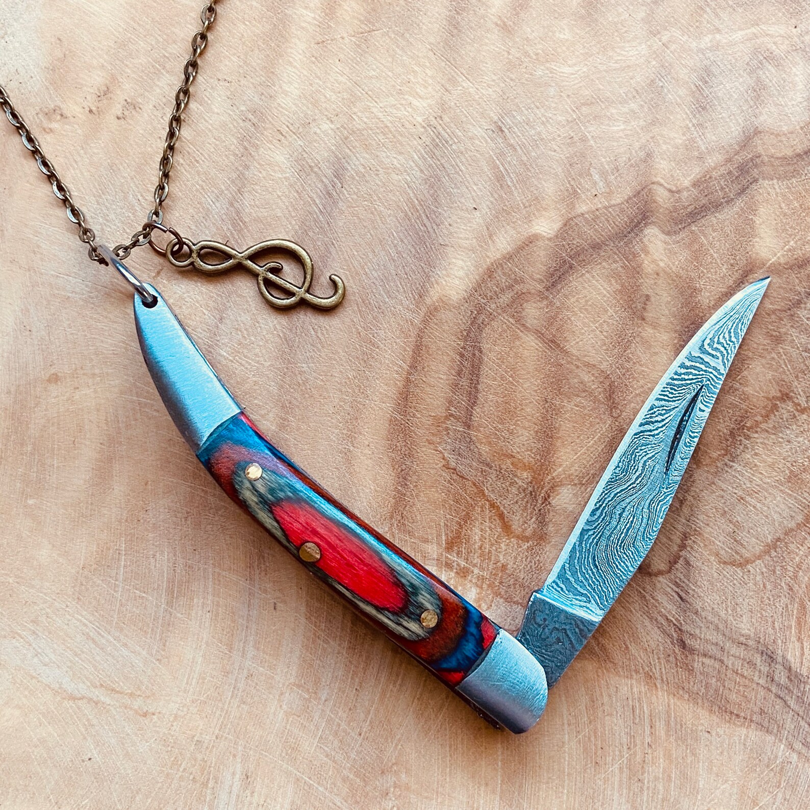Hand Pocket Knife Necklace Damascus Steel Knife Knife Etsy