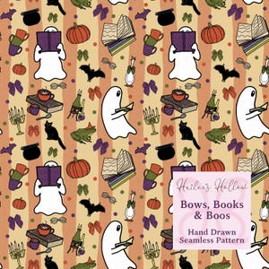 Motivo senza soluzione di continuità PNG di un fantasma che legge un libro, ragazza dei libri estiva, fantasma sexy estiva, civetta di Halloween, Summerween PNG, tempo spettrale, carta digitale