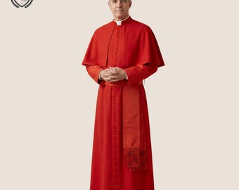 Kardinalrote römische Kassock mit abnehmbarem Mozzetta-Umhang | Klerus-Gewand, benutzerdefinierte Robe