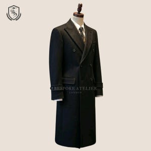 Black wool double breasted long coat tailored men’s winter coat