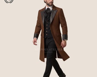 Herren Brown Victorian Gothic Tailcoat, Regency Steampunk Aristokrat Gehrock