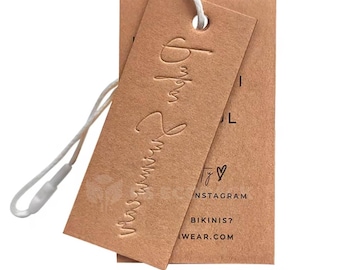 Etiquetas colgantes de papel kraft con logotipo personalizado en relieve: marca para pequeñas empresas