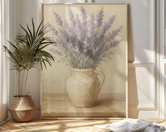 Lavender Printable Wall Art – Elegant Floral Painting, Timeless Cottage Decor, Soft Neutral Botanical Art, Instant Digital Download