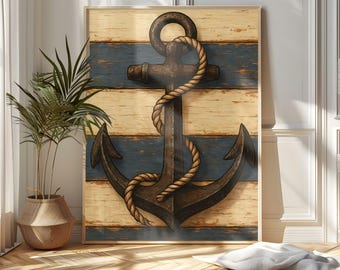 Vintage Nautical Art – Anchor with Rope | Coastal Wall Decor | Elegant Maritime Printable | Instant Download