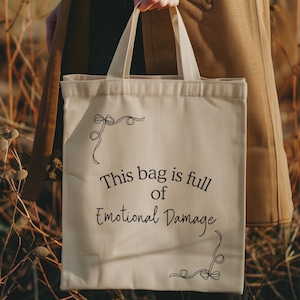 Emotional Damage Tote Bag: Funny Goth Canvas Bag with Black Bow