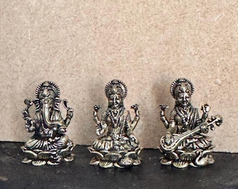 Brass Ganesha,Lakshmi,Saraswati (Set of 3) idols