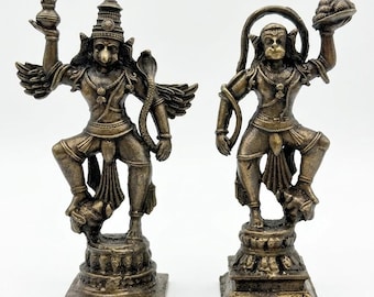 Brass standing Hanuman and Garuda (Pair)