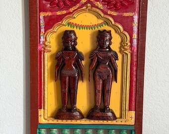 Wooden "Marapachi" dolls wall art frame - wedding keepsake (18in*12in)