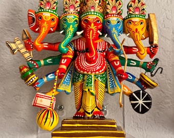 Wooden Panchamukha Ganesha