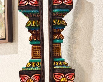 Hand carved wood pillars (temple pillars/gopuram panels) - one pair