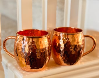Handcrafted (hammered design) Copper Mule Mugs (Pair)