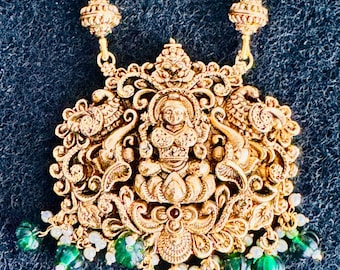 Gold Finish Lakshmi Pendant Set - Indian Imitation Jewelry