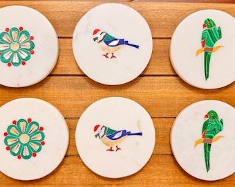 Marble Coasters| Semi precious stone inlay| home decor| unique gifts