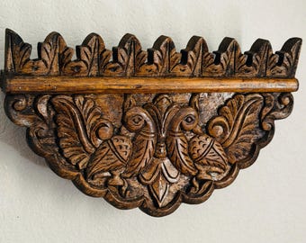Peacock and Jharokha(window) - wooden wall shelf