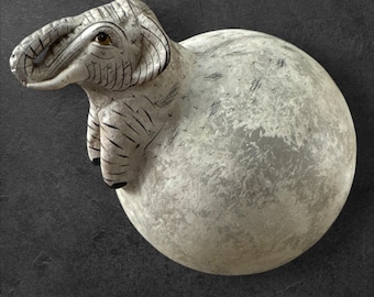 Moon-Elephant Ceramic Sculpture | Handmade Surreal Pottery | Celestial Animal Art | Spiritual Home Decor