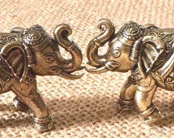 Miniature Elephant Pair (Brass, engraved)