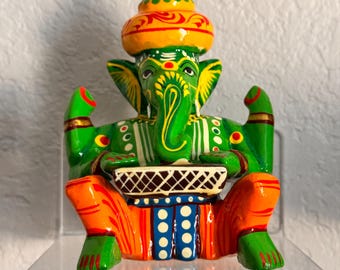 Vibrant Varanasi Musical Ganesha (natural dye) - set of 6