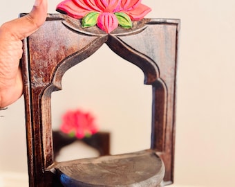 Handcrafted Lotus shelf/ wood wall display with detachable mirror back