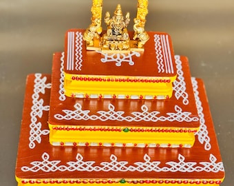 Puja Peetam 3 step - wood, handcrafted for home or housewarming gifts