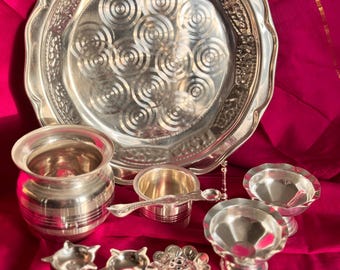 Large German Silver Pooja Thali Set: Prayer & Gifting