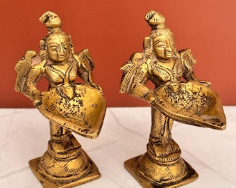 Antique Brass Paavai Vilakku/Deepalakshmi - pair