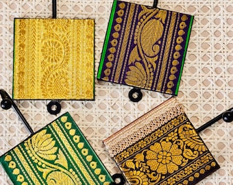 Artisan Key Holder with Zari Fabric – Vibrant Wall Hooks for Home Décor