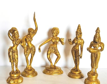 Brass Celestial Apsara Set (5) - Dancing lady statues
