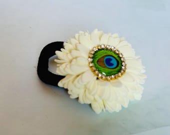 Jasmine n Peacock Feather Hair tie