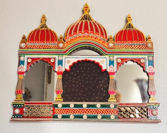 Handcrafted Royal Arch Mirror – Vibrant Indian Craft Décor