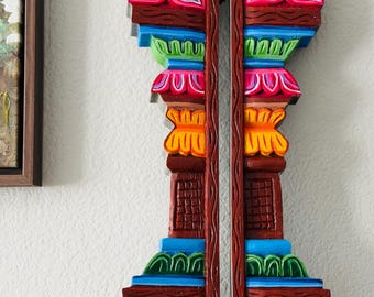 Hand carved wood pillars (temple pillars/gopuram panels) - (Color) one pair