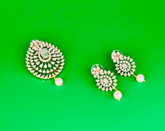 American Diamond stone pendant and earrings