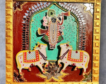 Traditional wall hanging of Srinathji for home - original, hand painted work with 3D effect