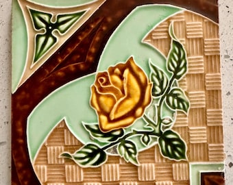 Vintage Majolica Tile: Handmade Ceramic Nouveau Decor Tile (6x6 inch) Rare Collectible