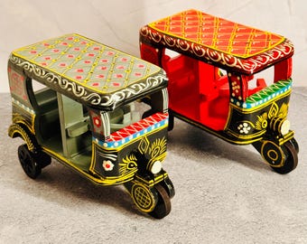 Handcrafted Wooden Tuk Tuk Auto Rickshaw: Varanasi Artisan Home Decor