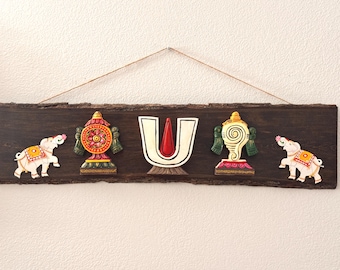 Handcrafted Shanku, Chakra and Naama wood plank