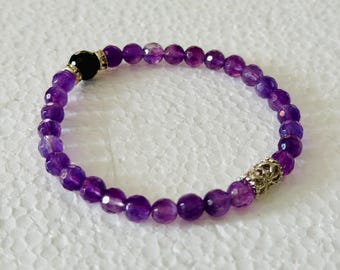 Amethyst handcrafted Bead Bracelet: Gold/Silver Accents, February Birthstone