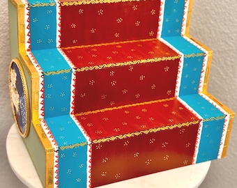 Colorful Wooden Step Shelf - Compact Display for Figurines & Decor