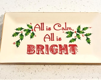 Vintage Lenox holiday tray, ivory with gold trim