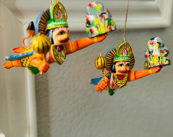 Hand‑Carved Wooden Hanuman Hanging Figurine