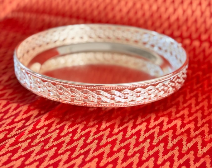 Featured listing image: Engraved German Silver Plate "Roshan": 10in Tarnish Resistant Home Decor| Gifting|serving tray